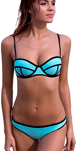 Pandolah Push up Bright Diving Suit Padded Swimsuit Bikini Set Swimwear