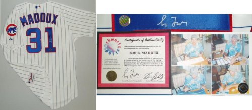 Greg Maddux Chicago Cubs Autographed Majestic Athletic Authentic Pinstripe Home Jersey