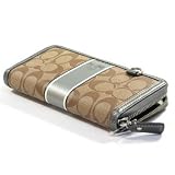 Coach Heritage Stripe Accordion Zip Around Wallet in Khaki/Gunmetal 41658
