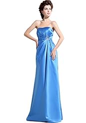 A-line Strapless Pleated Lace Natural   Waistline Satin Prom Dress 