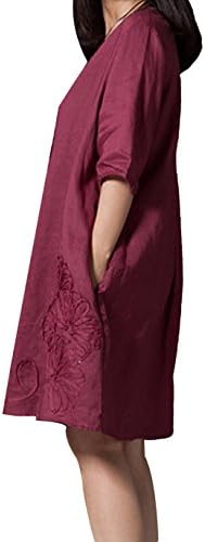 Hole Tide Women's 1/2 Sleeve 3D Floral Cotton and linen Oversized Shift Dress Burgundy Size US 14