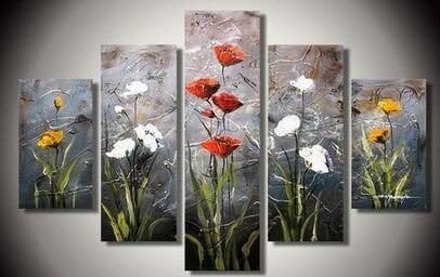TJie Art Hand Painted Mordern Oil Paintings Wall Decor Realistic Flowers Clouds Home Landscape Oil Paintings Splice 5-piece/set on Canvas