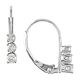 10K White Gold Three Stone Diamond Leverback Earrings 1/4cttw