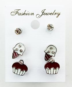 Capcake & Icecream - Childrens Stud Earring Set - Kids Fashion Earrings (3 Pair)