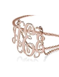 Monogram Necklace 18k Rose Gold Plated 1.25" Personalized Initial Name Necklace