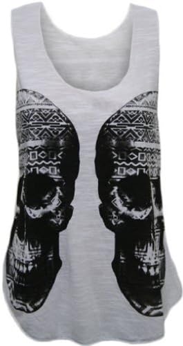 Fashion 4 Life! Women's Double Skull Vest Top, S/M(8/10), White