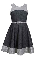 Girls Belted Colorblocking Polyester/Knit Fit-and-Flare  Dress