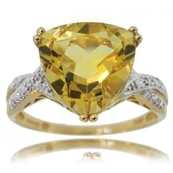 Trillion Citrine Stone Set in Solid 10K Yellow Gold - Brand New