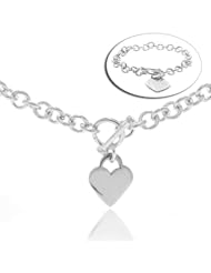 925 Sterling Silver Heart Toggle Charm Bracelet 8"