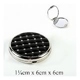 Round compact mirror silver and black with square pattern