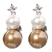 Sterling Silver Rhodium Pearl Drop Earrings - Brown/ White