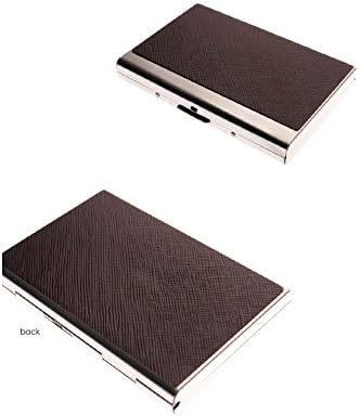 Excuve Business Card Holder Personalized Cowhide Briefs Metal Skin Case 3.74"X2.56"X0.47" Brown