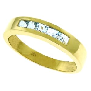 Genuine Channel Set Princess Aquamarine 14k Gold Ring by
