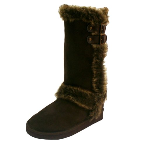 Brown Faux Suede Fur Flat Boots