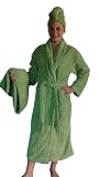 Microfaser Luxus Bademantel Jade – Saunamantel Hausmantel Morgenmantel – Kuschlig flauschig mit Duschtuch und Hairtowel – 3 Teile = 1 Preis – XXL