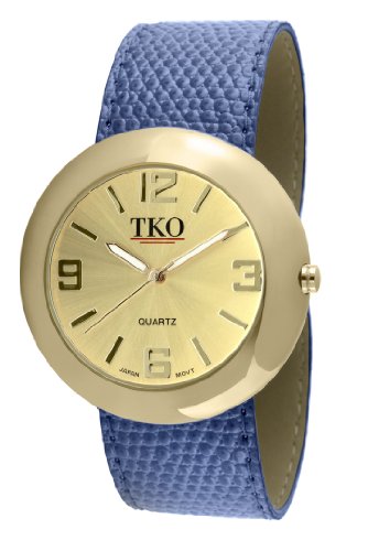 TKO ORLOGI Women's TK616-GBL Leather Slap Gold Blue Watch