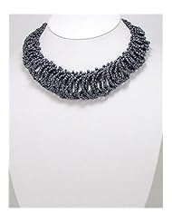 Midnight Blue Seed Bead Necklace In Zinc