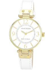 Anne Klein Womens 109168WTWT Gold-Tone and White Leather Strap Watch