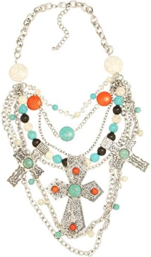 WINNITY Multi Layered Cross Turquoise Necklace