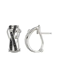 14K White Gold 0.31ct Criss Cross w/ Bezel Stones Black Diamond Huggie Earrings