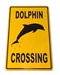 Dolphin Crossing Aluminum Sign in Yellow