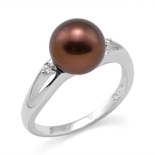Chocolate Tahitian Pearl Ring with Diamonds