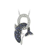 14K White Gold 0.04 ct. Diamond and 5/8 ct. Sapphire Dolphin Necklace -16''