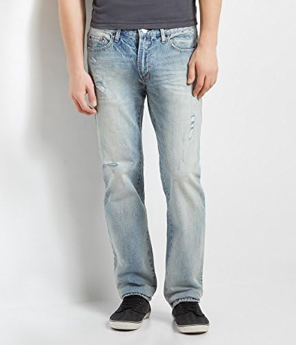 Aeropostale Men's Straight Destroyed Light Wash Jean 30 Light Wash