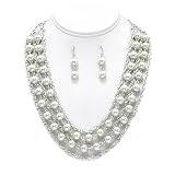 Multi Layered Pearl Necklace and Earrings Set Jewelry
