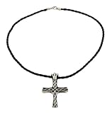 Necklace Pendant Set - Irish Celtic Weave Design Crucifix Pendant and 3.0mm 4 Strand Braided Leather Necklace with Lobster Claw Clasp (Available in 16 or 18 Lengths)