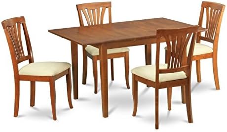 East West Furniture PSAV5-SBR-C 5Pc Set Picasso Table with 12 in butterfly leaf and 4 Avon padded seat chairs