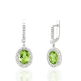 4.23 CT GENUINE PERIDOT AND DIAMOND 14K GOLD EARRINGS