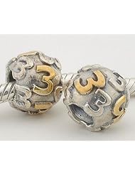 925 solid sterling silver number 3 round charm bead compatible with Pandora, Chamilia, Troll, Biagi bracelets jewelry jewellery