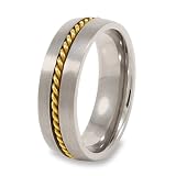 Brushed Titanium Ring with Gold Plated Cable Inlay (7.0 mm) - Sizes 9-13