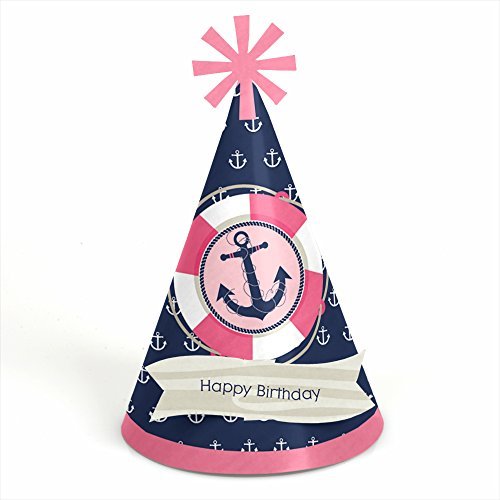 Ahoy - Nautical Girl - Cone Birthday Party Hats - 8 Count