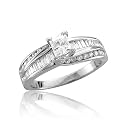 14k White Gold Round, Baguette, Princess Cut Diamond Engagement Ring Band, Size 7 (GH, SI-I, 1.16 carat)