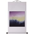 Hand-Painted 36" Oriental Wall Art Scroll - Plum & Pines Landscape With Cream Border