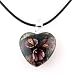 Purple Murano Glass Flower Heart Pendant 18 Inch Rubber Cord Necklace Sterling Silver Clasp