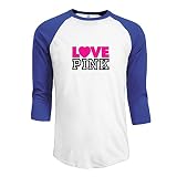 JUN Men's 3/4 Sleeve Cotton Baseball Love Pink Running Blue S
