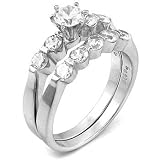 Sterling Silver Cubic Zirconia CZ Wedding Engagement Ring Set