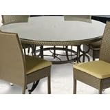 Alfresco Home Vento 60 Inch Round Dining Table With Umbrella Hole & Glass Top