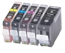 CLI8 / PGI5 WITH CHIP - 5 pack Canon Compatible Ink Cartridges for Canon Pixma iP4200 iP4300 iP4500 iP5100 iP5200 iP5200R iP5300 MP500 MP530 MP600 MP600R MP610 MP800 MP800R MP810 MP830 MP960 MP970 9000 - CLI-8 / PGI-5 (Contains: any comnination of CLI-8C, CLI-8Y, CLI-8M, CLI8-BK, PGI-5BK) - Latest Chip Installed, Ready For Use, No Fuss!