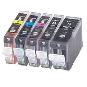 CLI8 / PGI5 WITH CHIP - 5 pack Canon Compatible Ink Cartridges for Canon Pixma iP4200 iP4300 iP4500 iP5100 iP5200 iP5200R iP5300 MP500 MP530 MP600 MP600R MP610 MP800 MP800R MP810 MP830 MP960 MP970 9000 - CLI-8 / PGI-5 (Contains: any comnination of CLI-8C, CLI-8Y, CLI-8M, CLI8-BK, PGI-5BK) - Latest Chip Installed, Ready For Use, No Fuss!
