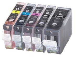 CLI8 / PGI5 WITH CHIP - 5 pack Canon Compatible Ink Cartridges for Canon Pixma iP4200 iP4300 iP4500 iP5100 iP5200 iP5200R iP5300 MP500 MP530 MP600 MP600R MP610 MP800 MP800R MP810 MP830 MP960 MP970 9000 - CLI-8 / PGI-5 (Contains: any comnination of CLI-8C, CLI-8Y, CLI-8M, CLI8-BK, PGI-5BK) - Latest Chip Installed, Ready For Use, No Fuss!