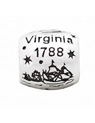 De Buman Sterling Silver Us 50 State Virginia Bead,hole 5mm