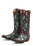 Lane Boots Poison in Brown / Turquoise Leather Fashion Cowgirl Boots