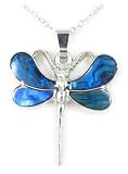 AM5736 - Blue / Green Abalone Dragonfly Pendant with 16 inch chain