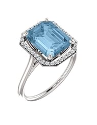Platinum 10.00x8.00mm Emerald Cut Sky Blue Topaz and Diamond Halo-Style Ring -- LIFETIME WARRANTY