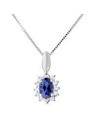 Sterling Silver 1/8 ctw Round Diamond & Blue Sapphire Royal-Inspired Pendant (H-I, I1-I2)