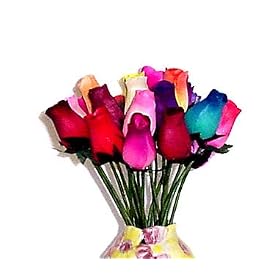 Small Bud Wooden Roses Bouquet - Dozen